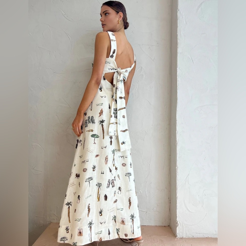 Commense Tropical Print Knotted Long Dress